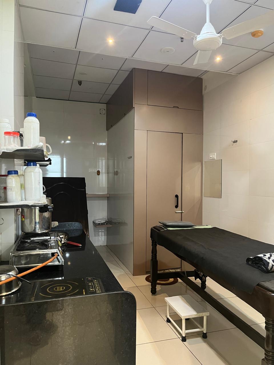 Panchakarma therapy table and preparation area